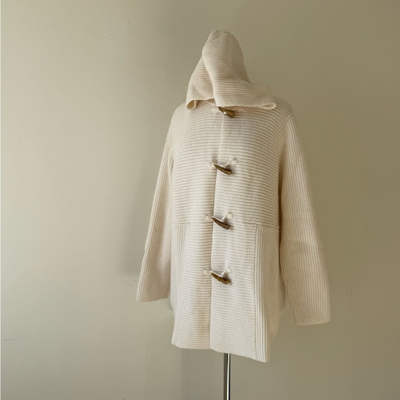 Chaps Ralph Lauren Toggle Knit Cardigan Sweater XL Cream Hooded Cottage Cozy - Picture 2 of 10